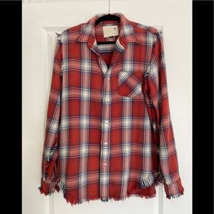 R13 Shredded Seams Shirt in Red Plaid